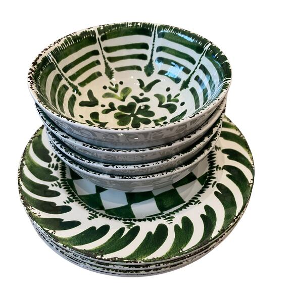 MIKASA Set of 4 Checkered Melamine 9" Salad Plates Summer Green Pop of Color NEW - Picture 7 of 9